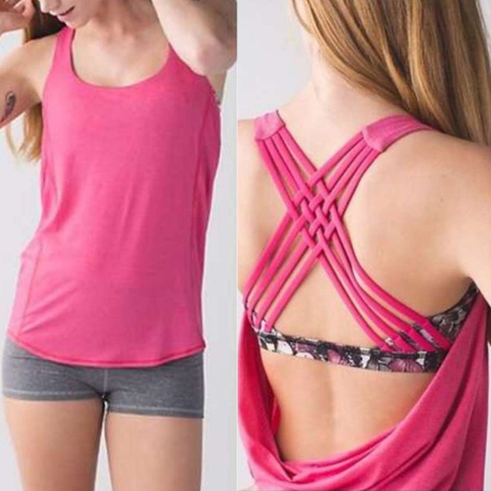 Lululemon Free To Be Wild Tank Pink Stripe Butterfly Print Built-in Bra Sz 4